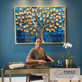 Quadro Decorativo Árvore Dourada em Azul Profundo em escritorio moderno - quadros decorativos para sala