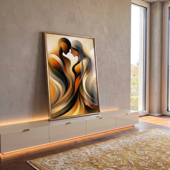 Quadro Decorativo Conexão Abstrata em Cores em ambiente decorado - quadros decorativos para sala