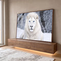 Quadro Decorativo Leão Branco Majestoso em ambiente decorado - quadros decorativos para sala
