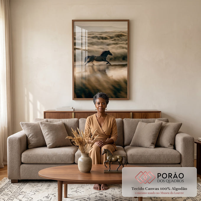 Quadro Decorativo Cavalo em Movimento em sala de estar moderna - quadros decorativos para sala