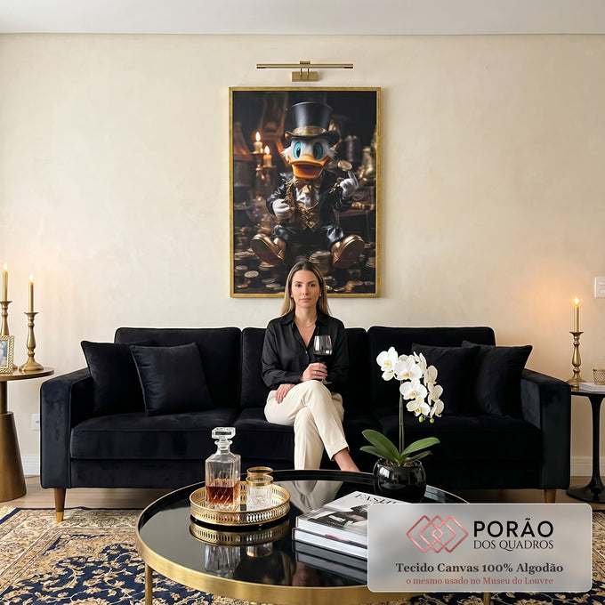 Quadro Decorativo Tio Pato: Moedas de Ouro - Elegância e Estilo para Sua Casa em sala de estar moderna - quadros decorativos para sala