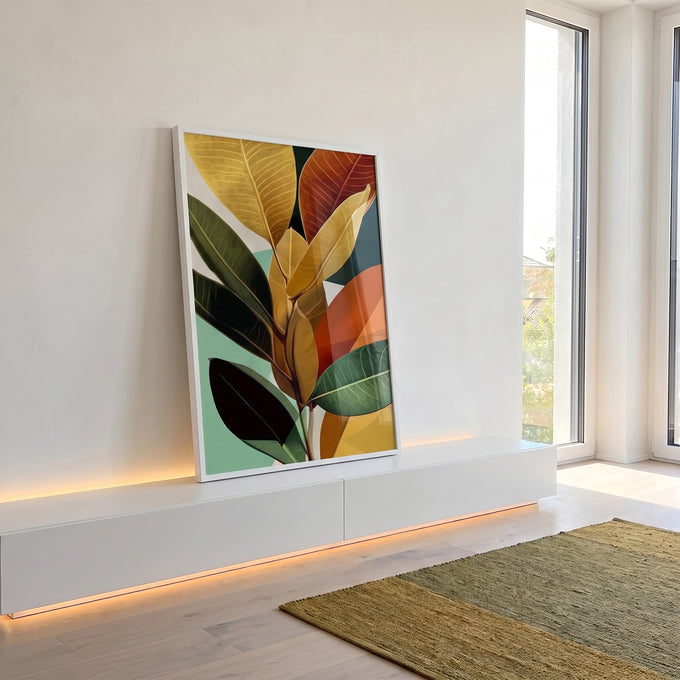 Quadro Decorativo Folhas Estilosas Natureza Moderna em ambiente decorado - quadros decorativos para sala