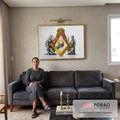Quadro Decorativo Símbolo Maçônico: Luxo e Mistério em sala de estar moderna - quadros decorativos para sala