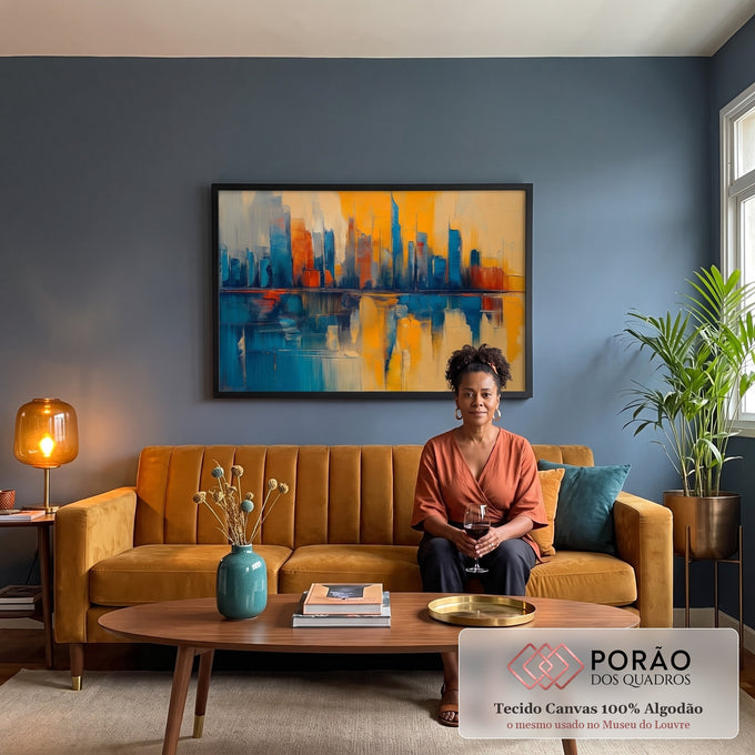 Quadro Decorativo Reflexos Urbanos Inspirador em sala de estar moderna - quadros decorativos para sala