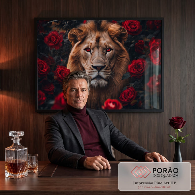 Quadro Decorativo Leão Florido - Arte para Inspirar Seu Ambiente em escritorio moderno - quadros decorativos para sala