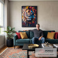 Quadro Decorativo Leão Majestoso e Vibrante em sala de estar moderna - quadros decorativos para sala
