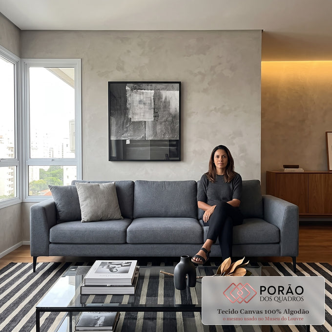 Quadro Decorativo: Elegância Monocromática Abstrata em sala de estar moderna - quadros decorativos para sala
