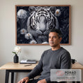 Quadro Decorativo Animal - Tigre Branco em escritorio moderno - quadros decorativos para sala