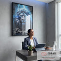 Quadro Decorativo Leão Disciplina Azul - Arte Inspiradora para Sua Decoração em escritorio moderno - quadros decorativos para sala
