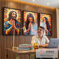 Quadro Decorativo Abstrato de Jesus, Maria e José em escritorio moderno - quadros decorativos para sala