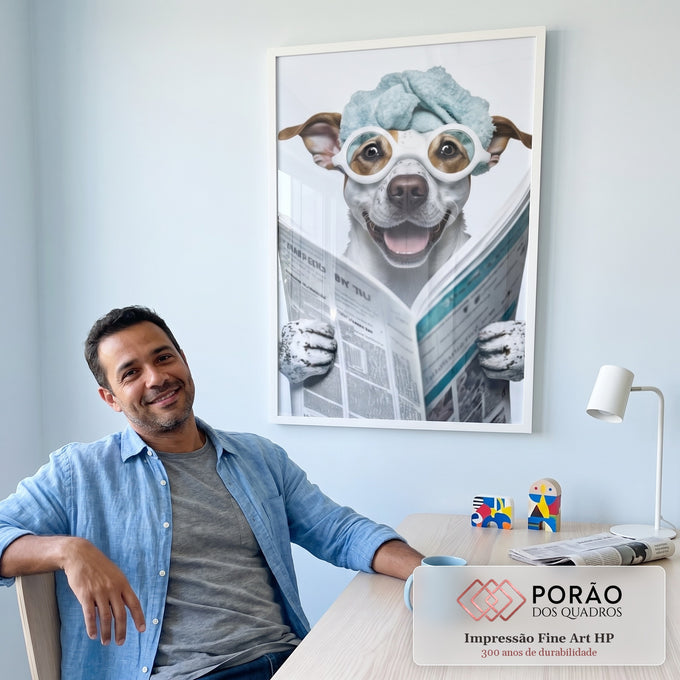 Quadro Decorativo Cão Leitor - Humor e Estilo para Seu Lar em escritorio moderno - quadros decorativos para sala