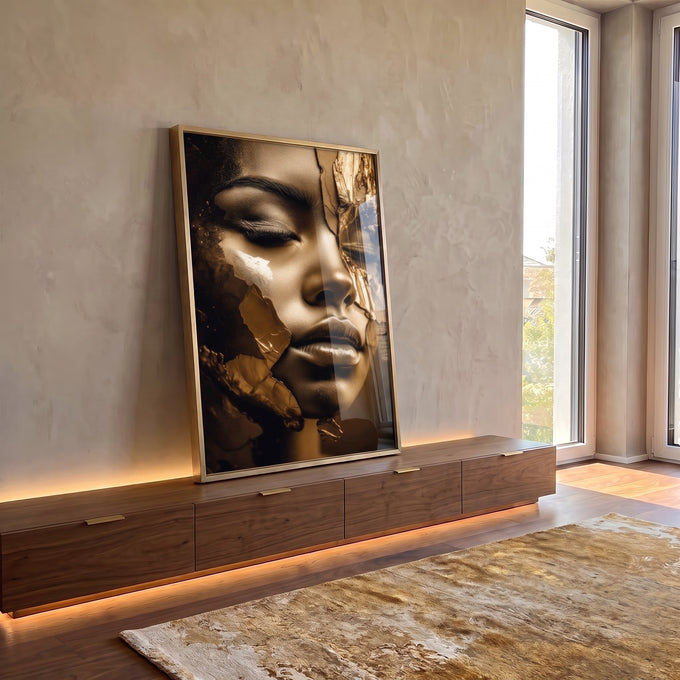 Quadro Decorativo Elegante Golden Face 2 - Arte Moderna para Sua Casa em ambiente decorado - quadros decorativos para sala