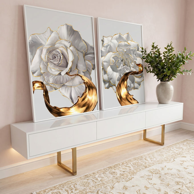 Quadro Decorativo: Sinfonia Floral em Tons Pastéis em ambiente decorado - quadros decorativos para sala