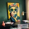 Quadro Decorativo - Frida Kahlo em Cores Vibrantes em escritorio moderno - quadros decorativos para sala