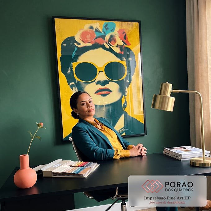 Quadro Decorativo - Frida Kahlo em Cores Vibrantes em escritorio moderno - quadros decorativos para sala