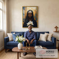 Quadro Decorativo A Paz De Nossa Senhora de Aparecida em sala de estar moderna - quadros decorativos para sala