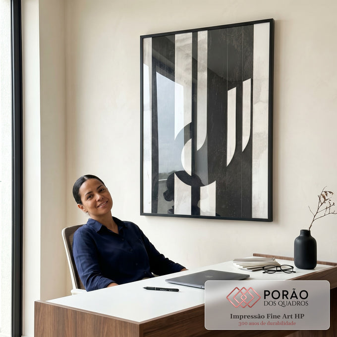 Quadro Decorativo Dinamismo Preto e Branco em escritorio moderno - quadros decorativos para sala