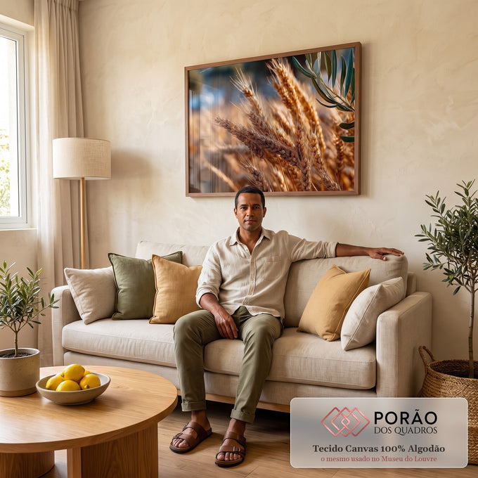 Quadro Decorativo Campo Dourado em sala de estar moderna - quadros decorativos para sala