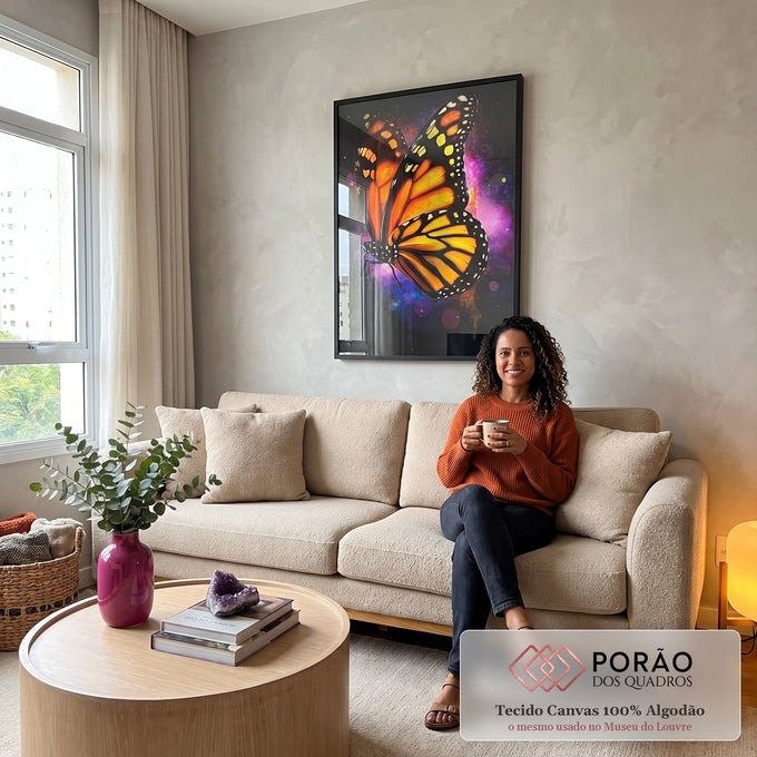 Quadro Decorativo A Fluidez da Borboleta em sala de estar moderna - quadros decorativos para sala