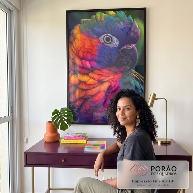 Quadro Decorativo Ave Magnífica Colorida Beleza e Sofisticação em escritorio moderno - quadros decorativos para sala