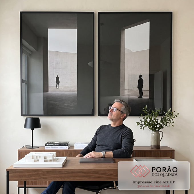 Quadro Decorativo: Essência Urbana em Preto e Branco em escritorio moderno - quadros decorativos para sala