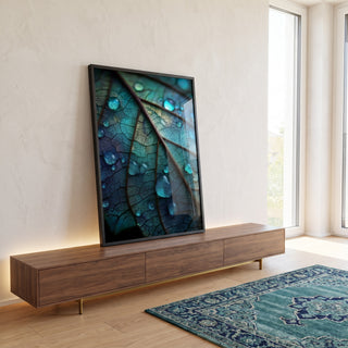 Quadro Decorativo Folhas Azuis e Verdes em ambiente decorado - quadros decorativos para sala
