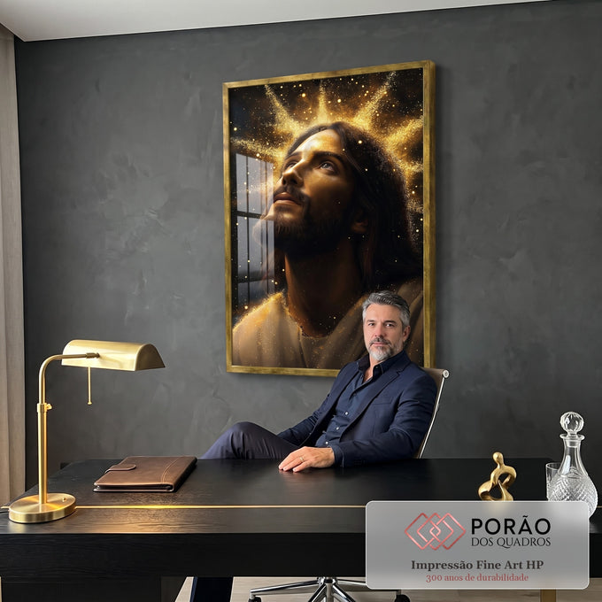 Quadro Decorativo O Olhar de Esperança Jesus em Inspiração e Fé em escritorio moderno - quadros decorativos para sala