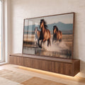 Quadro Decorativo Cavalos Galopando Livres em ambiente decorado - quadros decorativos para sala
