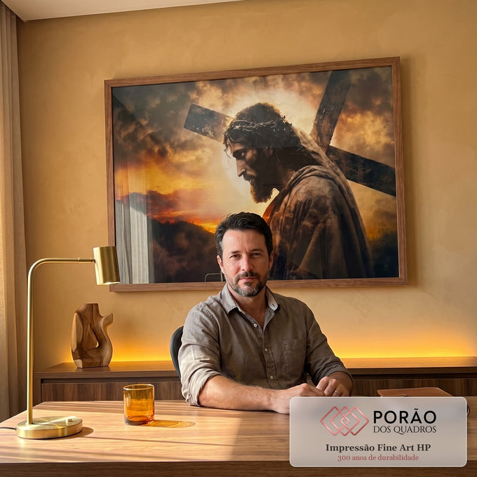 Quadro Decorativo Sagrada Esperança: Crucificação ao Entardecer em escritorio moderno - quadros decorativos para sala
