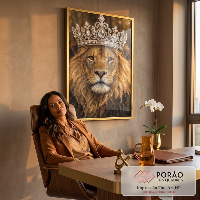 Quadro Decorativo Leão Majestoso em escritorio moderno - quadros decorativos para sala