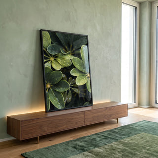 Quadro Decorativo Natureza Viva Folhas & Gotas d\'Água em ambiente decorado - quadros decorativos para sala