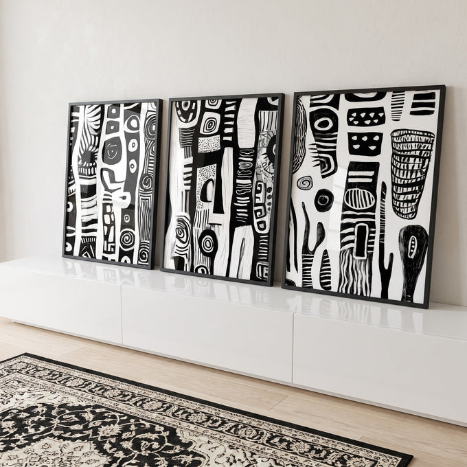 Quadro Decorativo Abstrato em Preto e Branco em ambiente decorado - quadros decorativos para sala