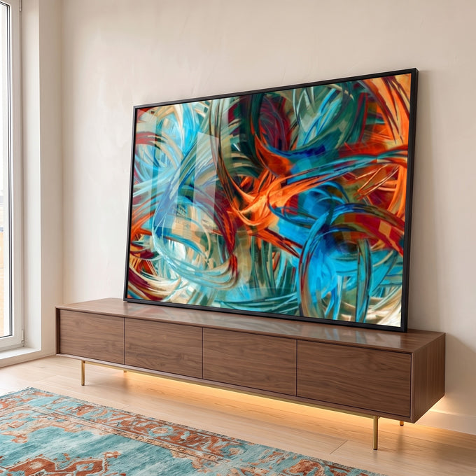 Quadro Decorativo Explosão de Cores Abstratas em ambiente decorado - quadros decorativos para sala
