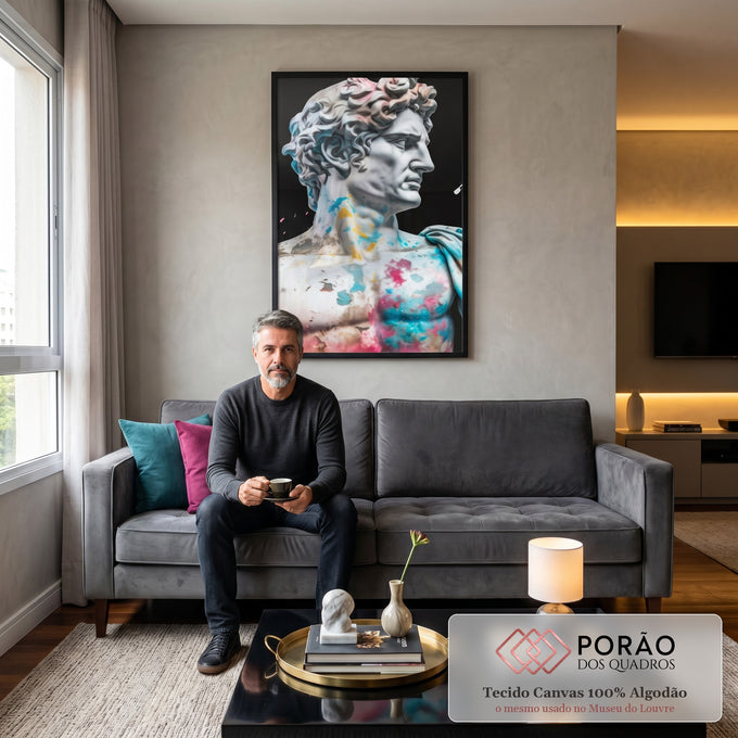 Quadro Decorativo Bustos Clássicos e Modernos em sala de estar moderna - quadros decorativos para sala