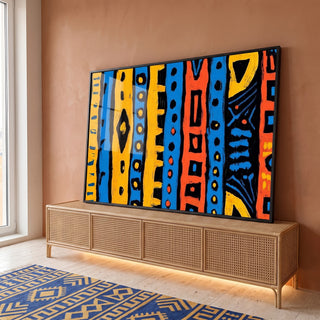Quadro Decorativo Arte Abstrata Geométrica Energia das Cores em ambiente decorado - quadros decorativos para sala