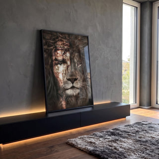 Quadro Decorativo Jesus e o Leão: Inspire Fé e Coragem em ambiente decorado - quadros decorativos para sala