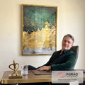 Quadro Decorativo Abstração Verde e Dourado: Inspire-se! em escritorio moderno - quadros decorativos para sala