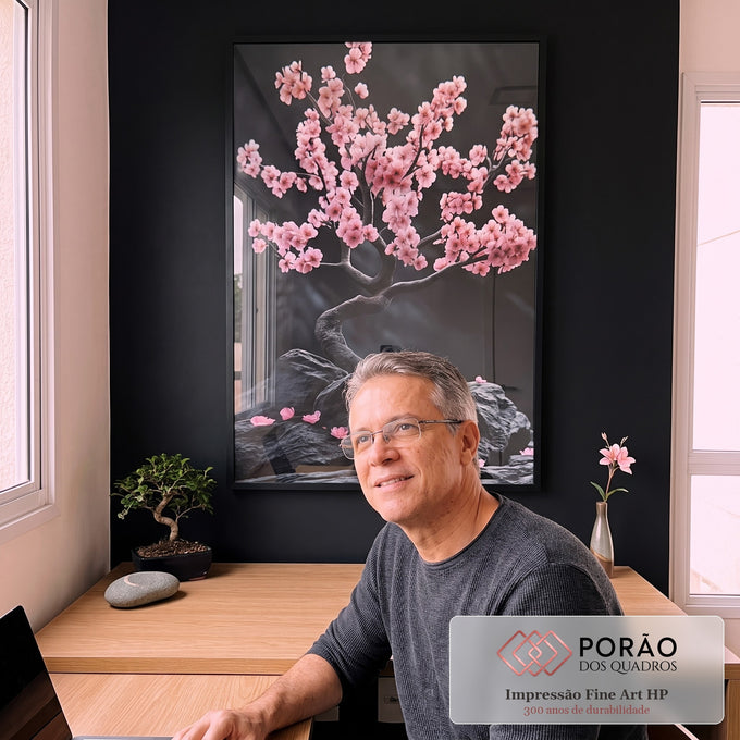 Quadro Decorativo Árvore da Vida com Pétalas Rosas Harmonia e Beleza em escritorio moderno - quadros decorativos para sala