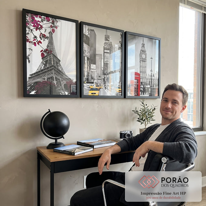 Quadro Decorativo: Ícones Mundiais com Toque Especial em escritorio moderno - quadros decorativos para sala