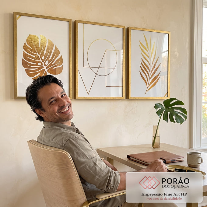 Quadro Decorativo: Sinfonia Dourada - Elegância e Harmonia em escritorio moderno - quadros decorativos para sala