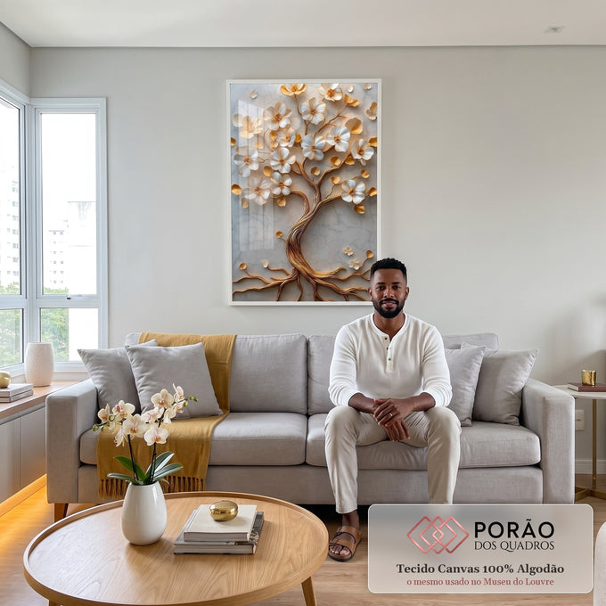 Quadro Decorativo A Beleza Eterna da Árvore da Vida em sala de estar moderna - quadros decorativos para sala