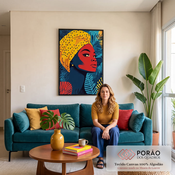 Quadro Decorativo Empoderamento Feminino em Cores Vibrantes em sala de estar moderna - quadros decorativos para sala