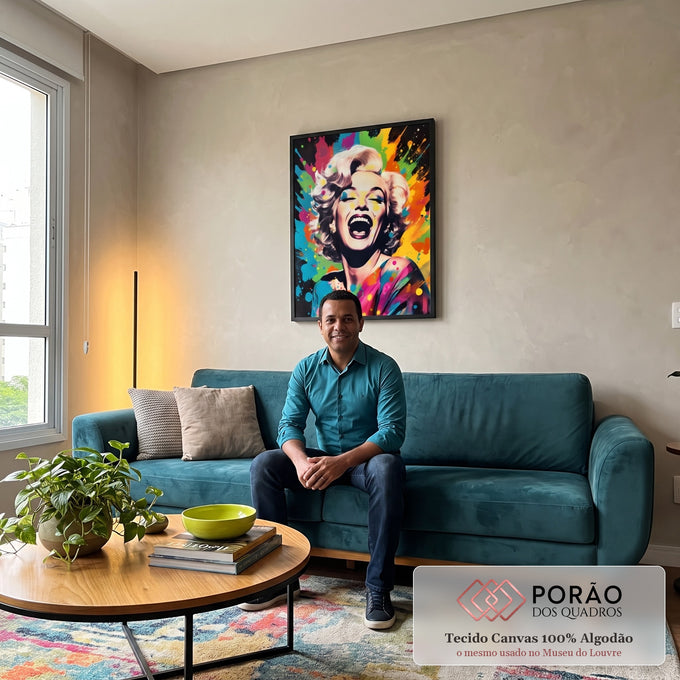 Quadro Decorativo: Sorriso Icônico de Marilyn Monroe em sala de estar moderna - quadros decorativos para sala