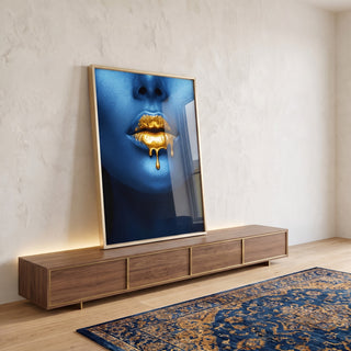 Quadro Decorativo Abstrato Azul da Mulher em ambiente decorado - quadros decorativos para sala