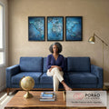Quadro Decorativo Desperte Aventureiro: o Mundo em Azul em sala de estar moderna - quadros decorativos para sala