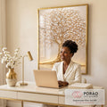 Quadro Decorativo Árvore Dourada Elegante em escritorio moderno - quadros decorativos para sala