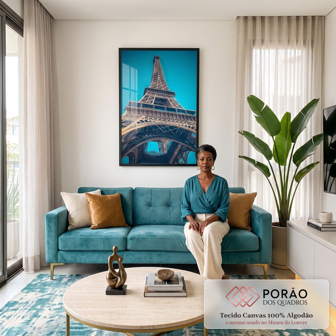 Quadro Decorativo Premium A Imponência da Torre Eiffel em sala de estar moderna - quadros decorativos para sala