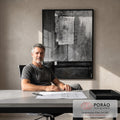 Quadro Decorativo: Elegância Monocromática Abstrata em escritorio moderno - quadros decorativos para sala