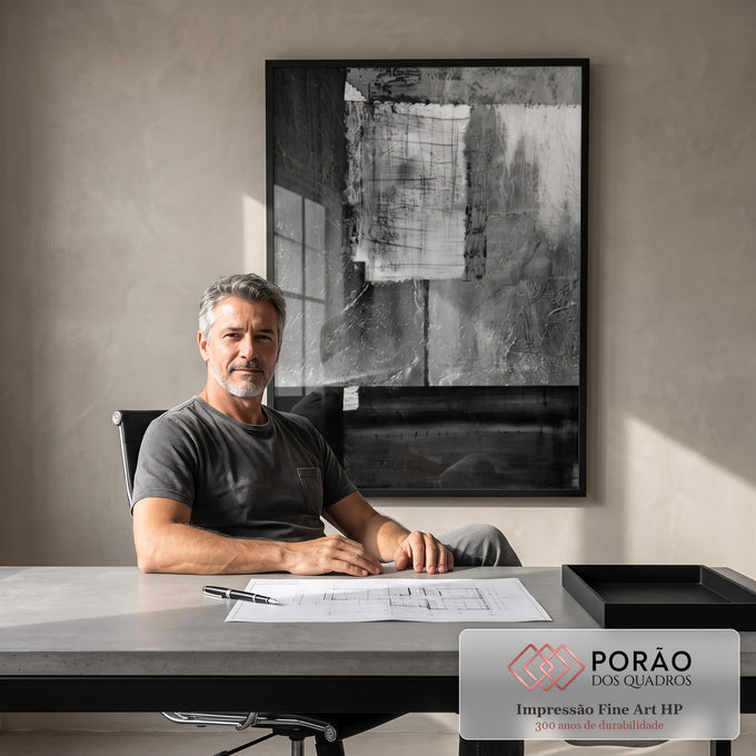 Quadro Decorativo: Elegância Monocromática Abstrata em escritorio moderno - quadros decorativos para sala