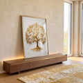 Quadro Decorativo Árvore da Riqueza Dourada em ambiente decorado - quadros decorativos para sala